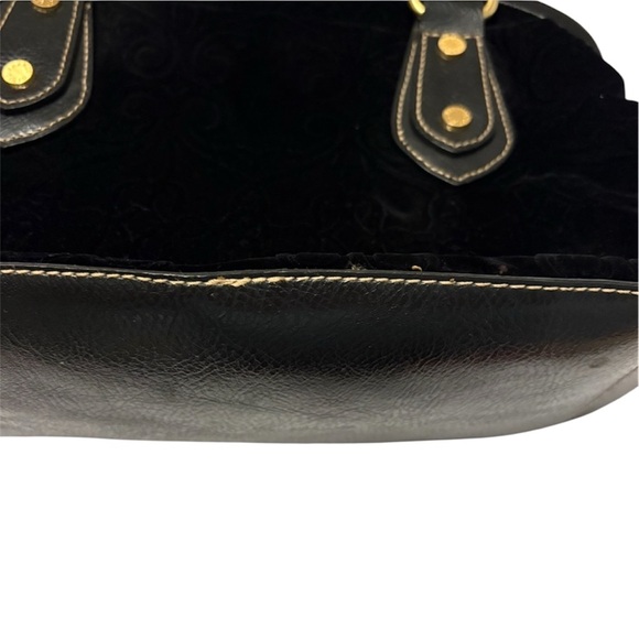 Franco Sarto Black Crushed Velvet Like Handbag Whimsy-Goth Vintage Kiss Lock - Picture 6 of 16